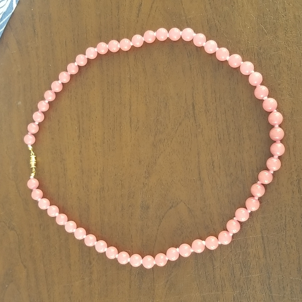 Vintage Deep Rose Quartz Hand Knotted Bead Necklace